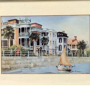 Vintage Emerson Charleston SC Waterfront Print Framed 663/1000 Signed Art